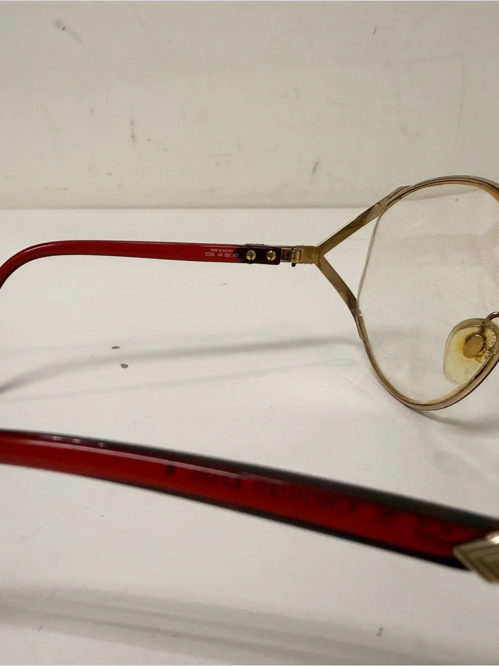 Vintage 70’s Large Christian Dior Gold Frame Glasses with Red Temples